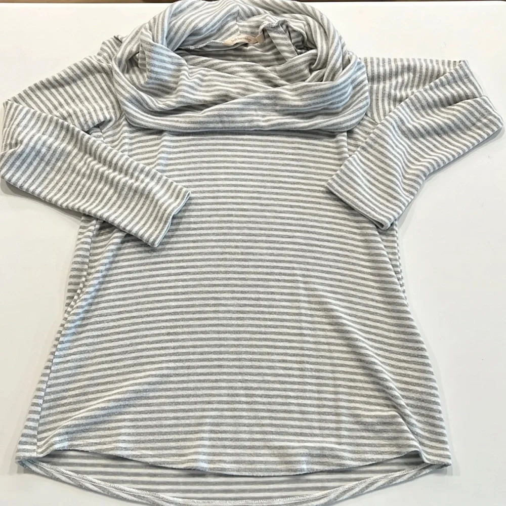 Soft Surroundings - XS, white/gray striped cowl neck sweater
